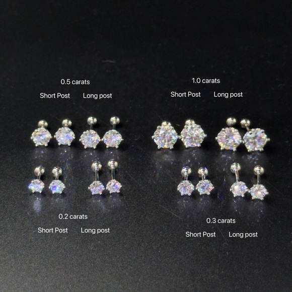 moissanite Screw backs stud earrings-0.5 & 0.5 short post 6mm-EM017-0.5ct-6mm - Picture 8 of 13